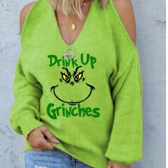 Americtops Sweaters - Grinch off the shoulder sweater